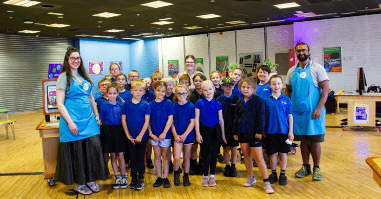 Year 4 pupils at Cambridge Science Centre, Wisbech with 2 Science Communicators, Freya and Adam