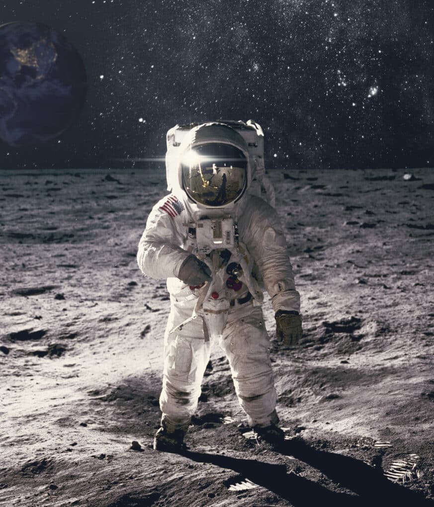 Astronaut on moon. Lab activity staying dry in space