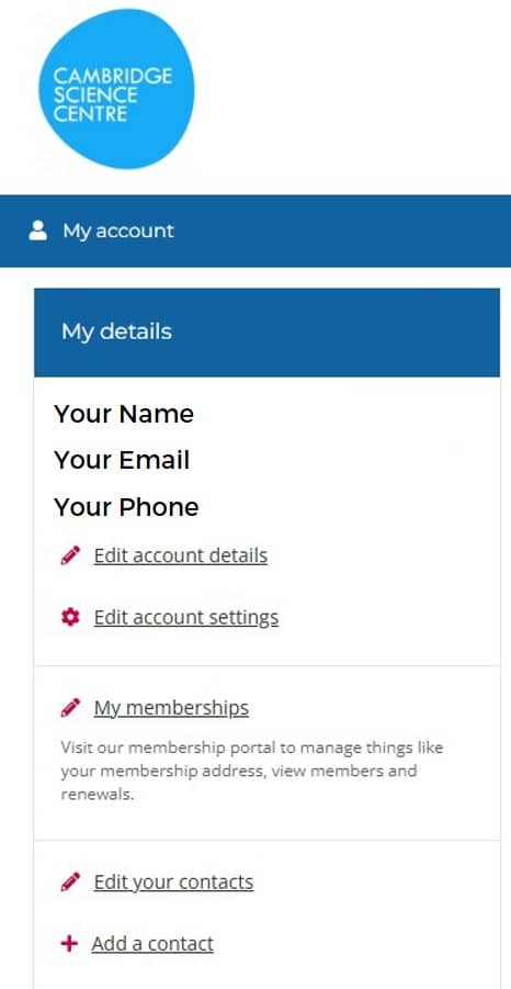Account Sidebar with My membershiops option