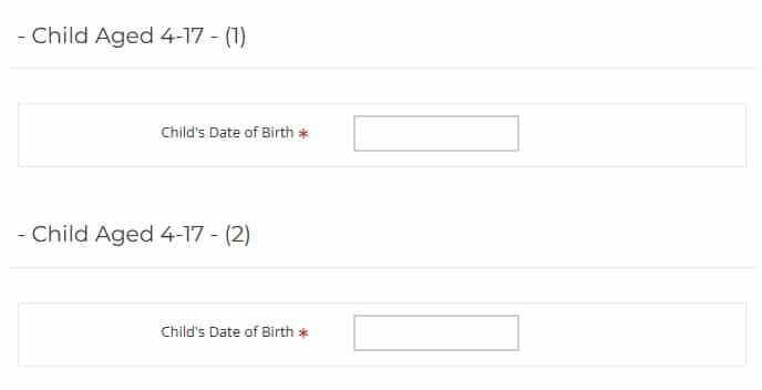 Fields for adding child dates of birth