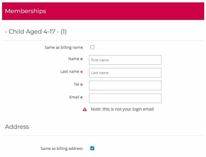 Fields for adding additional information - example is for children but is the same for adults