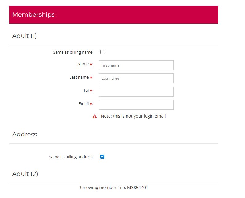 Fields for adding additional information - example is for adults but is the same for children